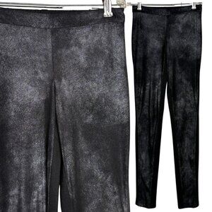 BCBGMAXAZRIA Black & Silver Metallic Faux Suede Leather & Knit Leggings XXS